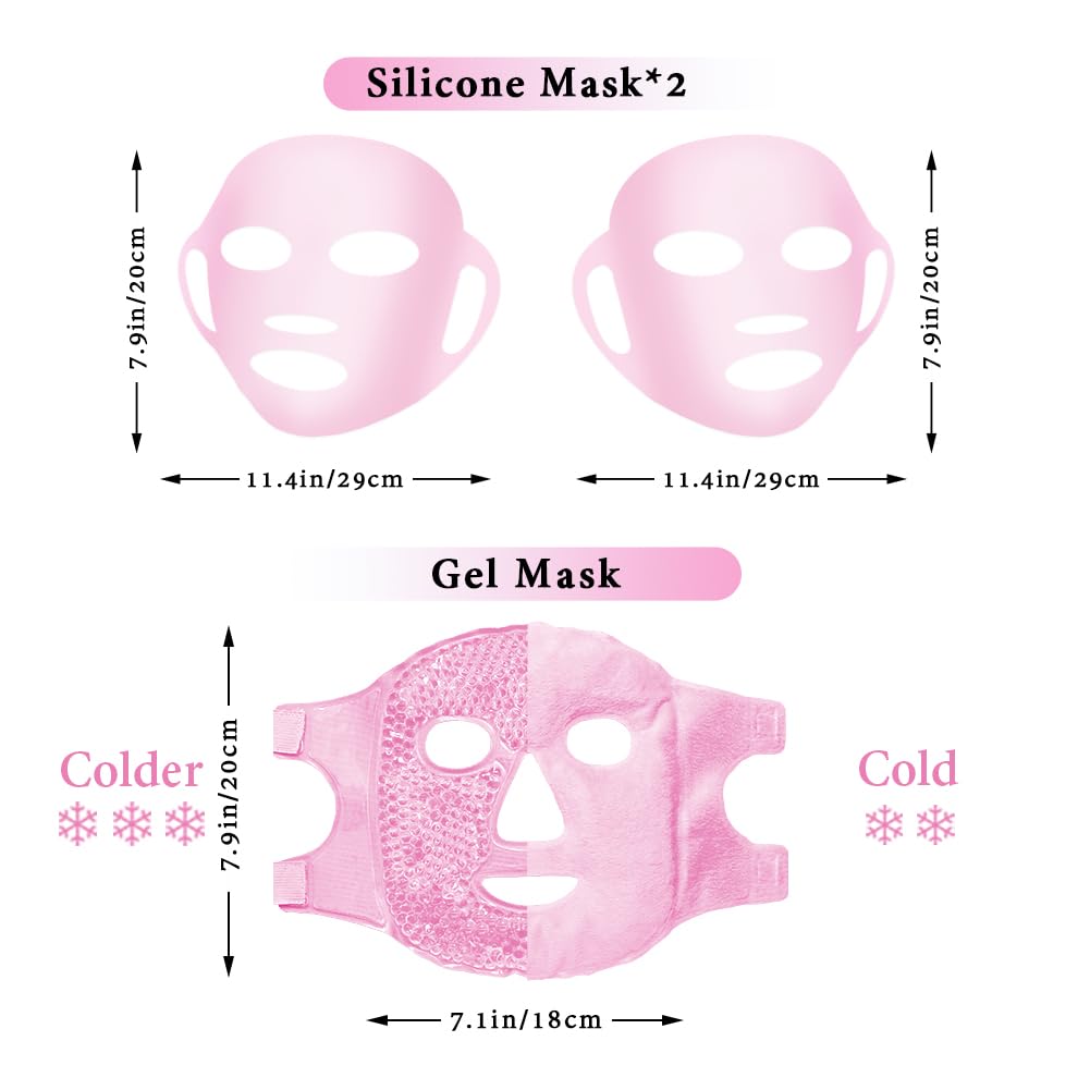Silicone Face Mask Cover and Ice Face Pack Mask, Cooling Hot Eye Face Compress Reusable Skin Care Set for Women Acid Puffiness Relief Swelling Migraine Beauty Spa Essentials
