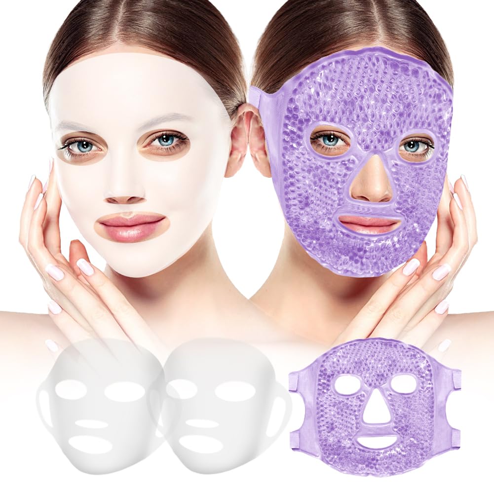 Silicone Face Mask Cover and Ice Face Pack Mask, Cooling Hot Eye Face Compress Reusable Skin Care Set for Women Acid Puffiness Relief Swelling Migraine Beauty Spa Essentials