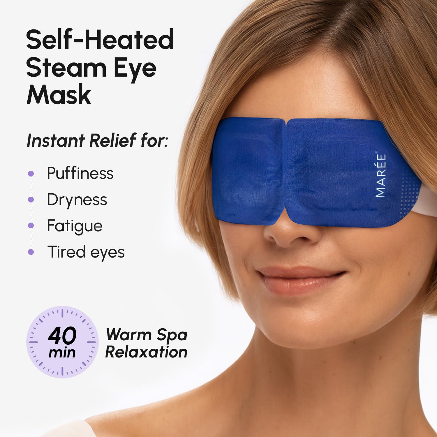 MAREE Steam Eye Mask — 3-in-1 Heated Eye Mask for Dry Eyes — Masks for Women for Puffy Eyes — Steam Eye Masks Disposable — Warm Compress for Eye — Spa Gifts for Women Relaxation — Travel Essentials