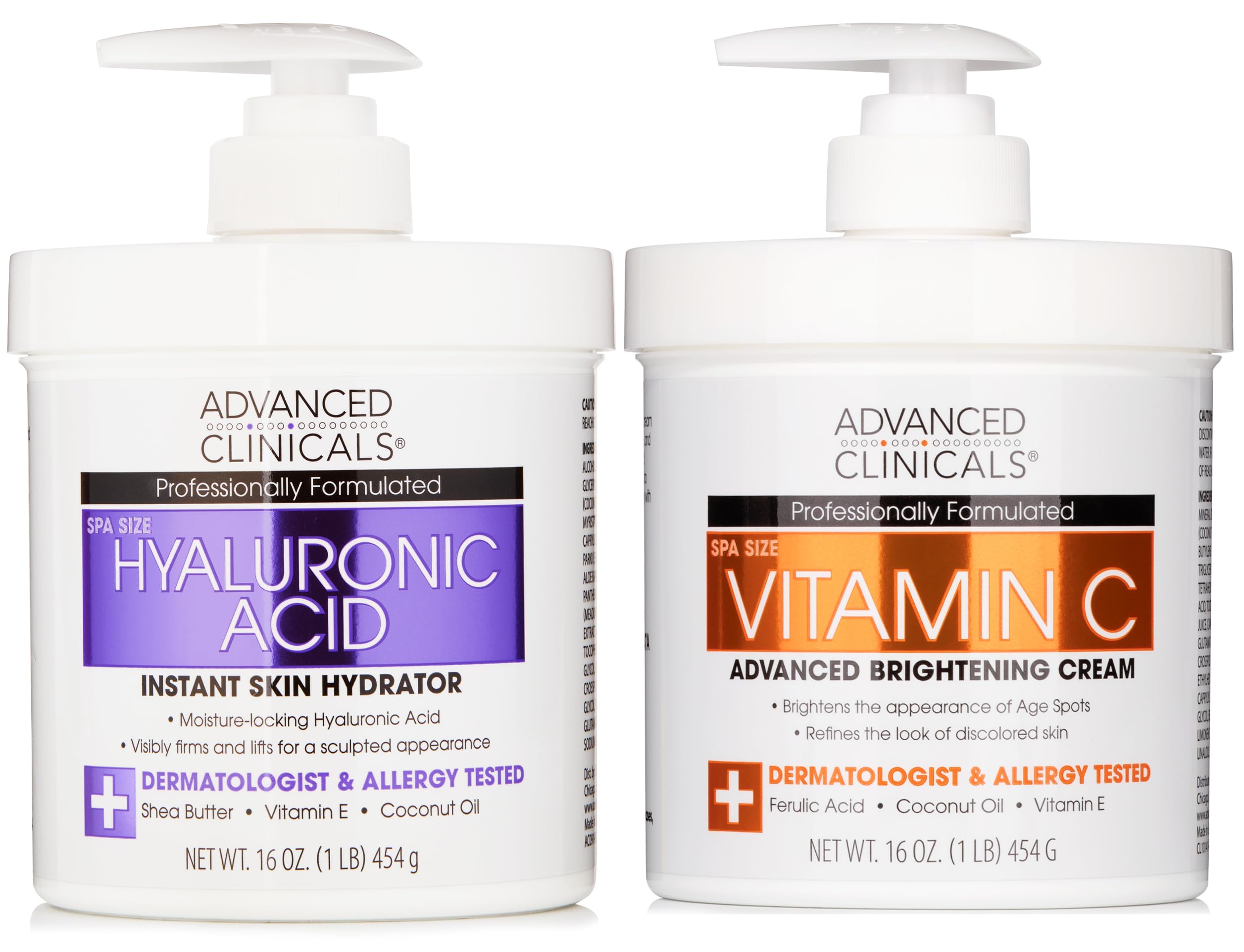 Advanced Clinicals Vitamin C Cream Visibly Brightening Body Lotion | Vitamin C Moisturizer Skin Care Body Cream For Women & Men Helps Visibly Improve Look Of Dark Spots & Uneven Skin Tone, 2-Pack