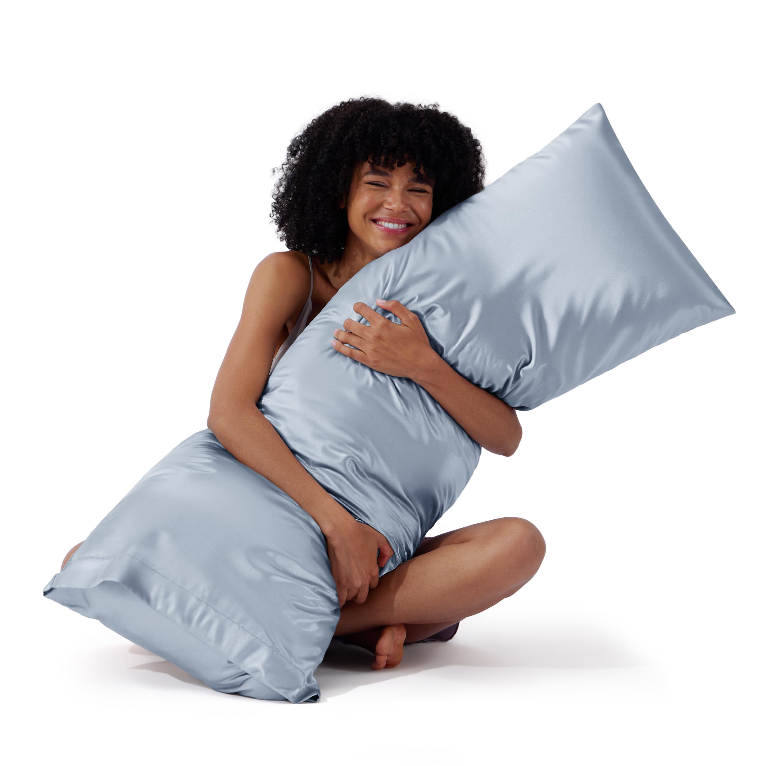 Bedsure Satin Pillowcase, Similar to Silk Pillow Cases Queen Size Set of 2, Cooling Pillow Case Covers with Envelope Closure, Christmas Room Decor Gifts for Women Men, Silver Grey, 20x30 Inches, 2pcs