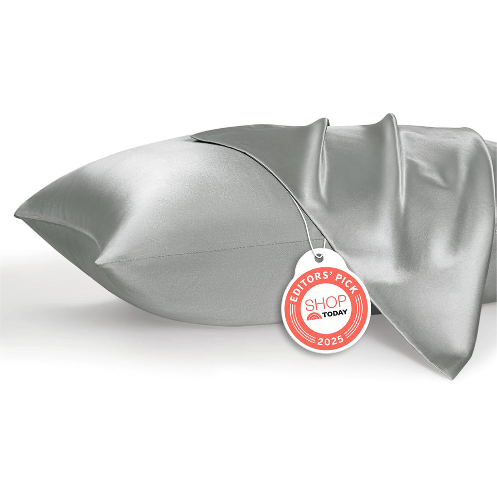 Bedsure Satin Pillowcase, Similar to Silk Pillow Cases Queen Size Set of 2, Cooling Pillow Case Covers with Envelope Closure, Christmas Room Decor Gifts for Women Men, Silver Grey, 20x30 Inches, 2pcs