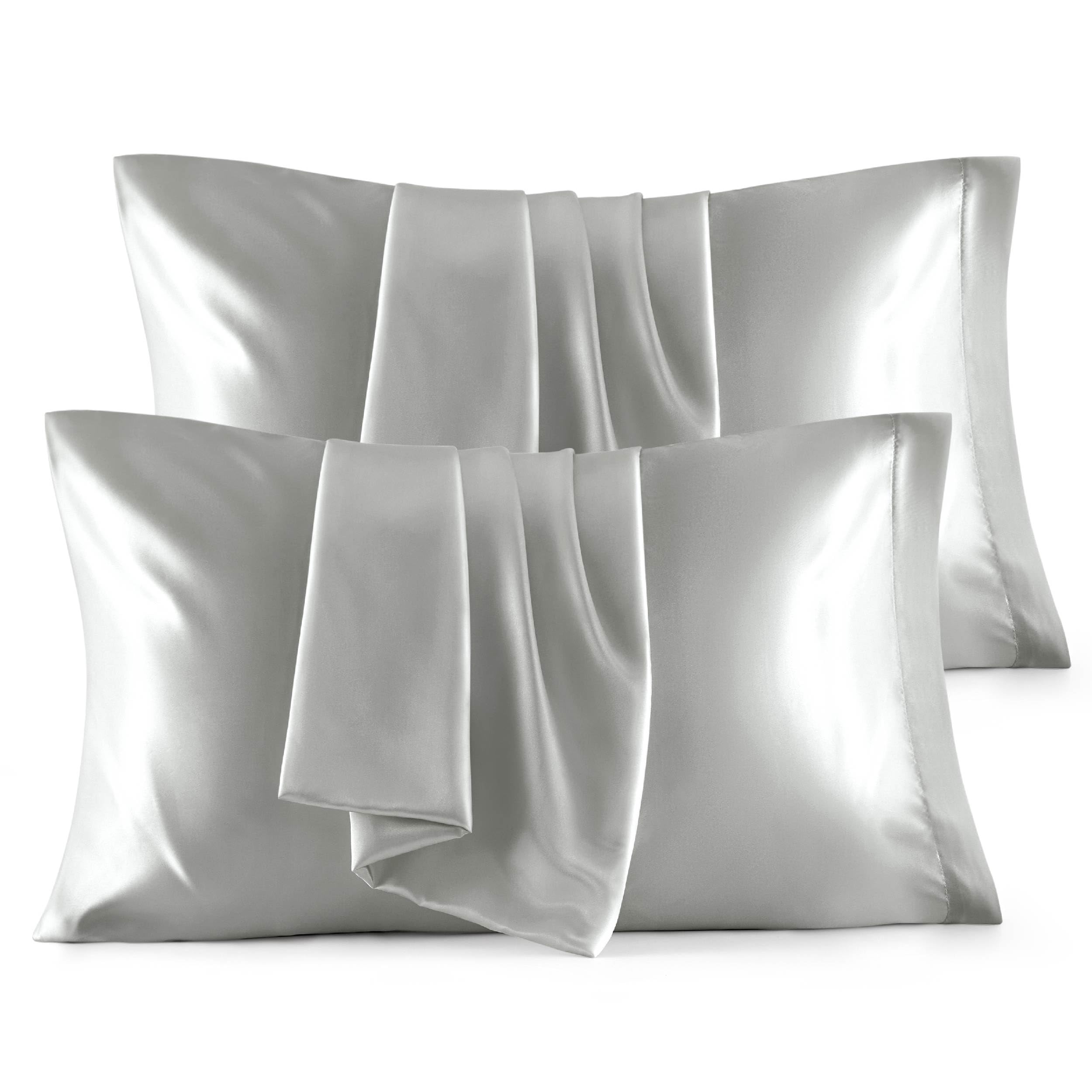 Bedsure Satin Pillowcase, Similar to Silk Pillow Cases Queen Size Set of 2, Cooling Pillow Case Covers with Envelope Closure, Christmas Room Decor Gifts for Women Men, Silver Grey, 20x30 Inches, 2pcs