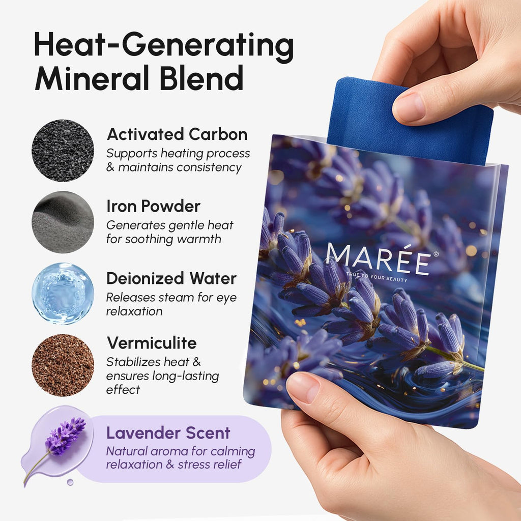 MAREE Steam Eye Mask — 3-in-1 Heated Eye Mask for Dry Eyes — Masks for Women for Puffy Eyes — Steam Eye Masks Disposable — Warm Compress for Eye — Spa Gifts for Women Relaxation — Travel Essentials