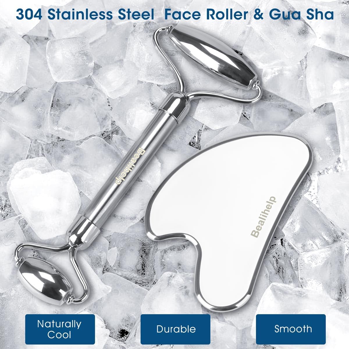 Face Roller and Gua Sha, Stainless Steel Facial Roller and Guasha Tool for Face, Skin Care Roller for Wrinkles and Lifting, Improve Puffiness, Metal Face Massager for Eyes, Neck Tighten