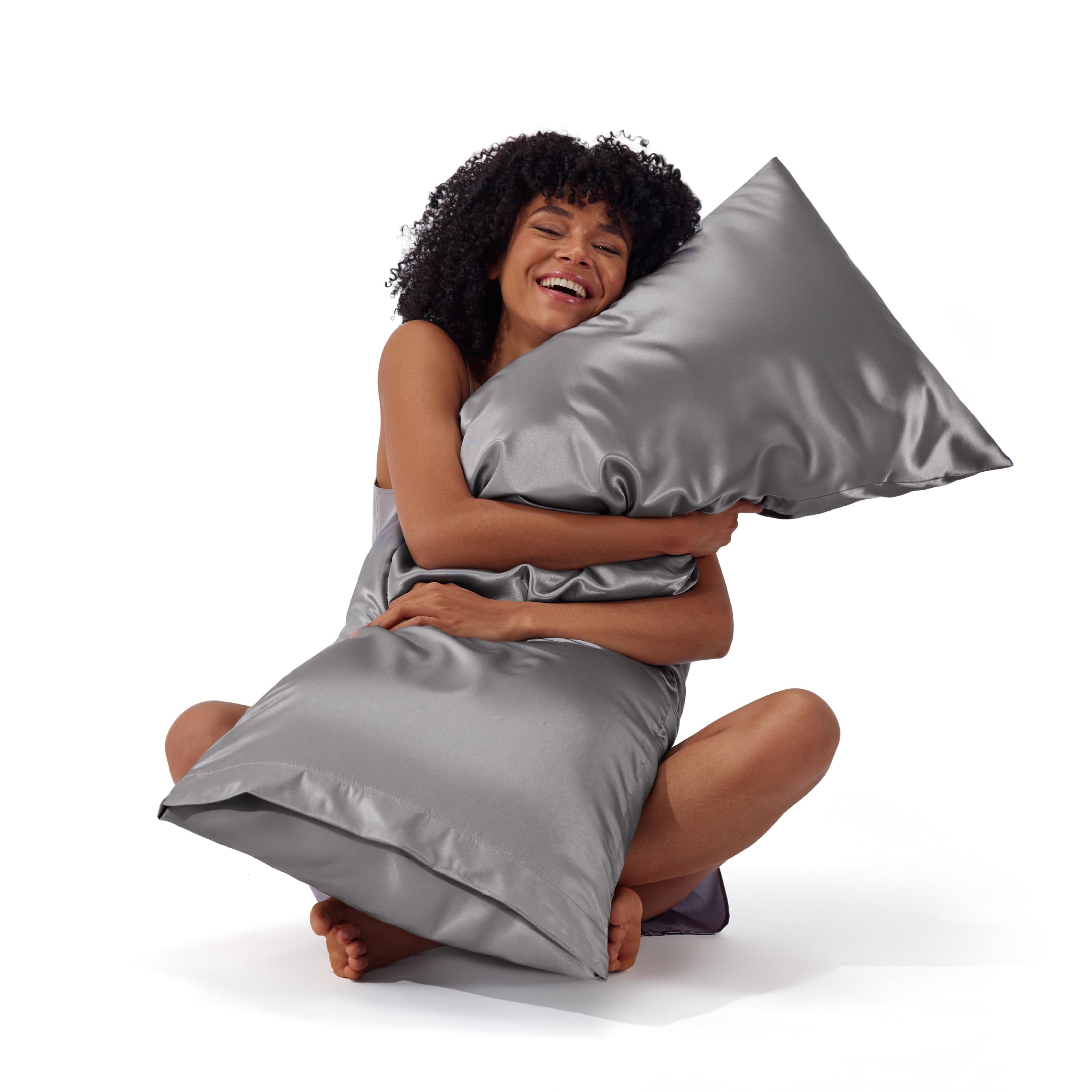 Bedsure Satin Pillowcase, Similar to Silk Pillow Cases Queen Size Set of 2, Cooling Pillow Case Covers with Envelope Closure, Christmas Room Decor Gifts for Women Men, Silver Grey, 20x30 Inches, 2pcs