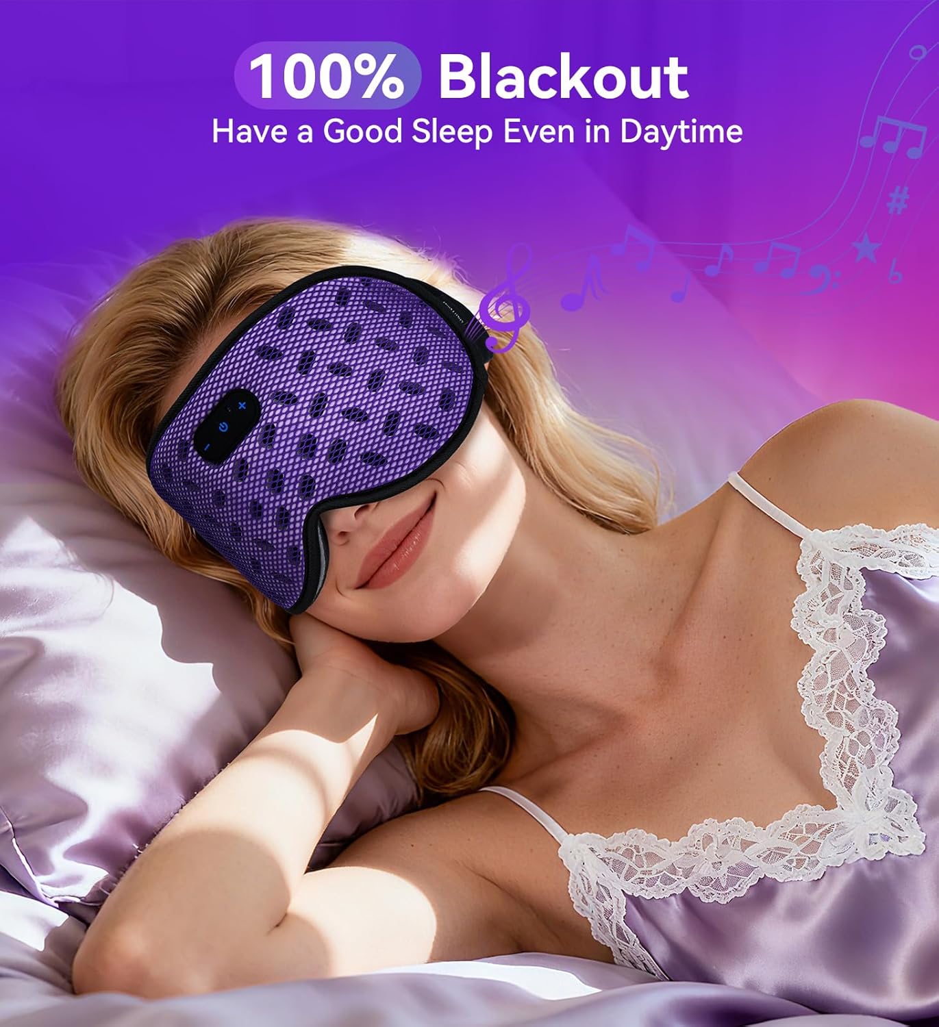 Sleep Eye Mask Bluetooth Headphones - 3D Contoured Zero Pressure Sleeping Masks 100% Blackout Eye Cover Breathable Sleeping Mask for Side Sleepers Wireless Earphone Ear Muff Headband Women Men Gift
