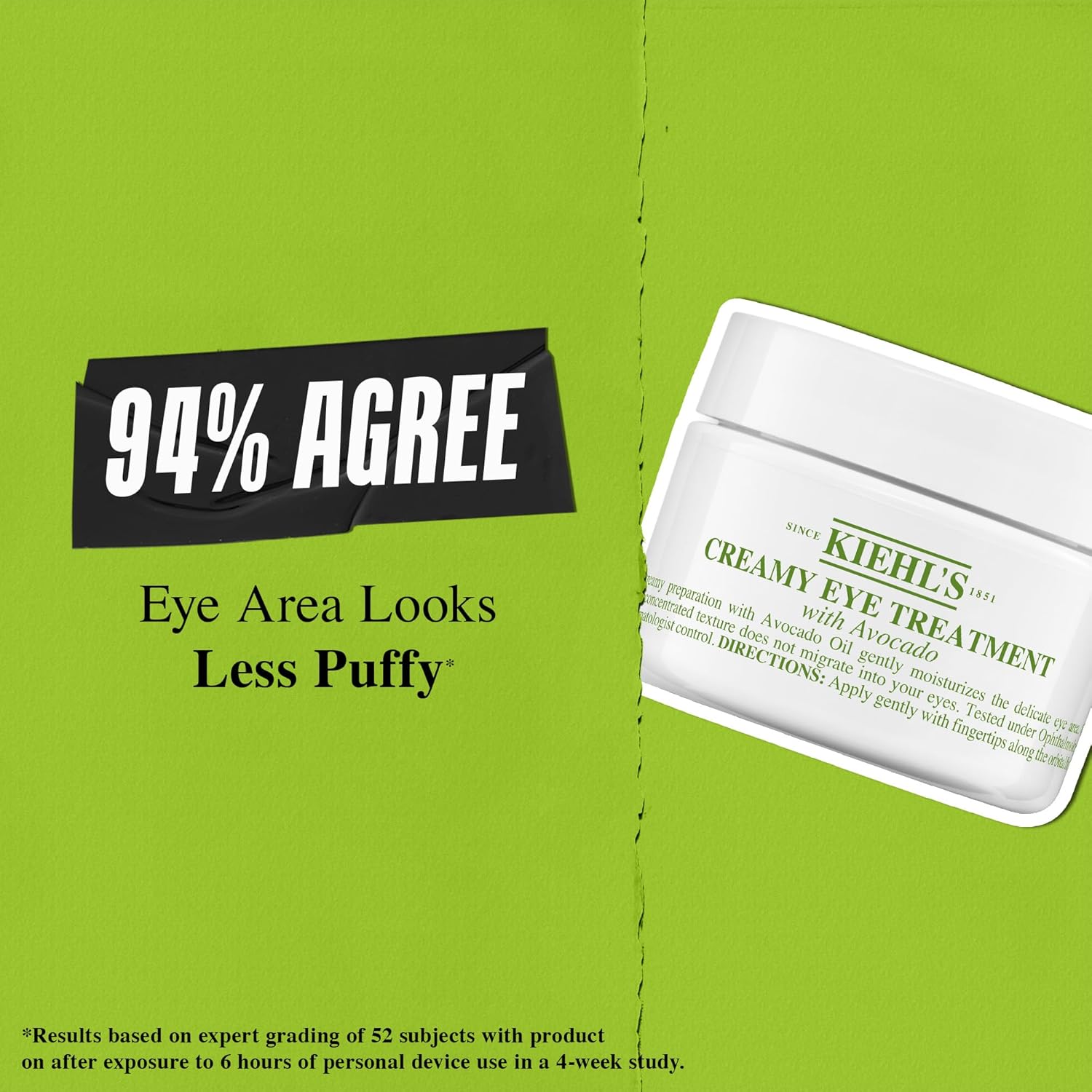 Kiehl's Avocado Eye Treatment, Nourishing and Hydrating Eye Cream, Avocado Oil and Caffeine to Energize and Invigorate Skin, Tired Eyes, 99% Naturally Derived Formula