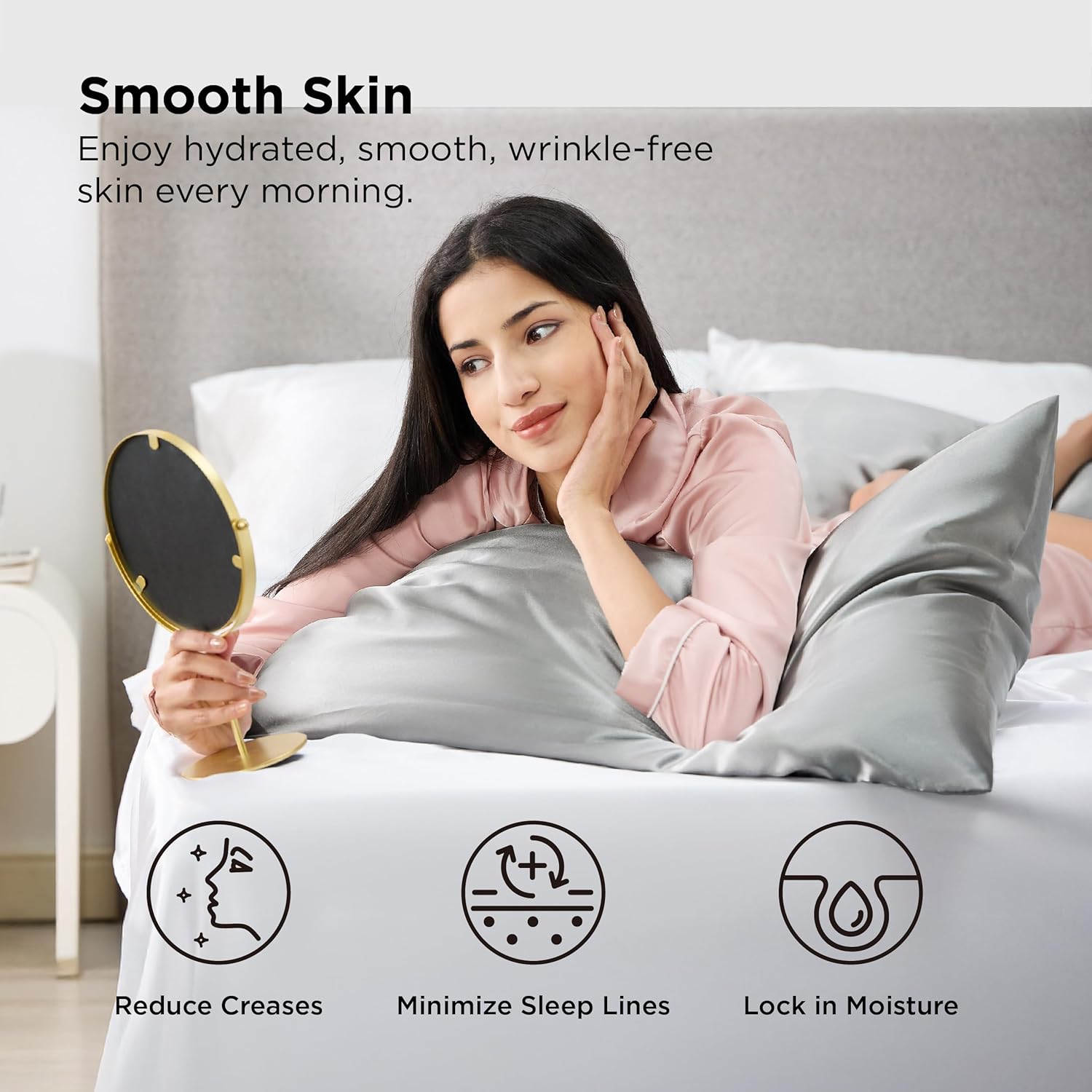 Bedsure Satin Pillowcase, Similar to Silk Pillow Cases Queen Size Set of 2, Cooling Pillow Case Covers with Envelope Closure, Christmas Room Decor Gifts for Women Men, Silver Grey, 20x30 Inches, 2pcs