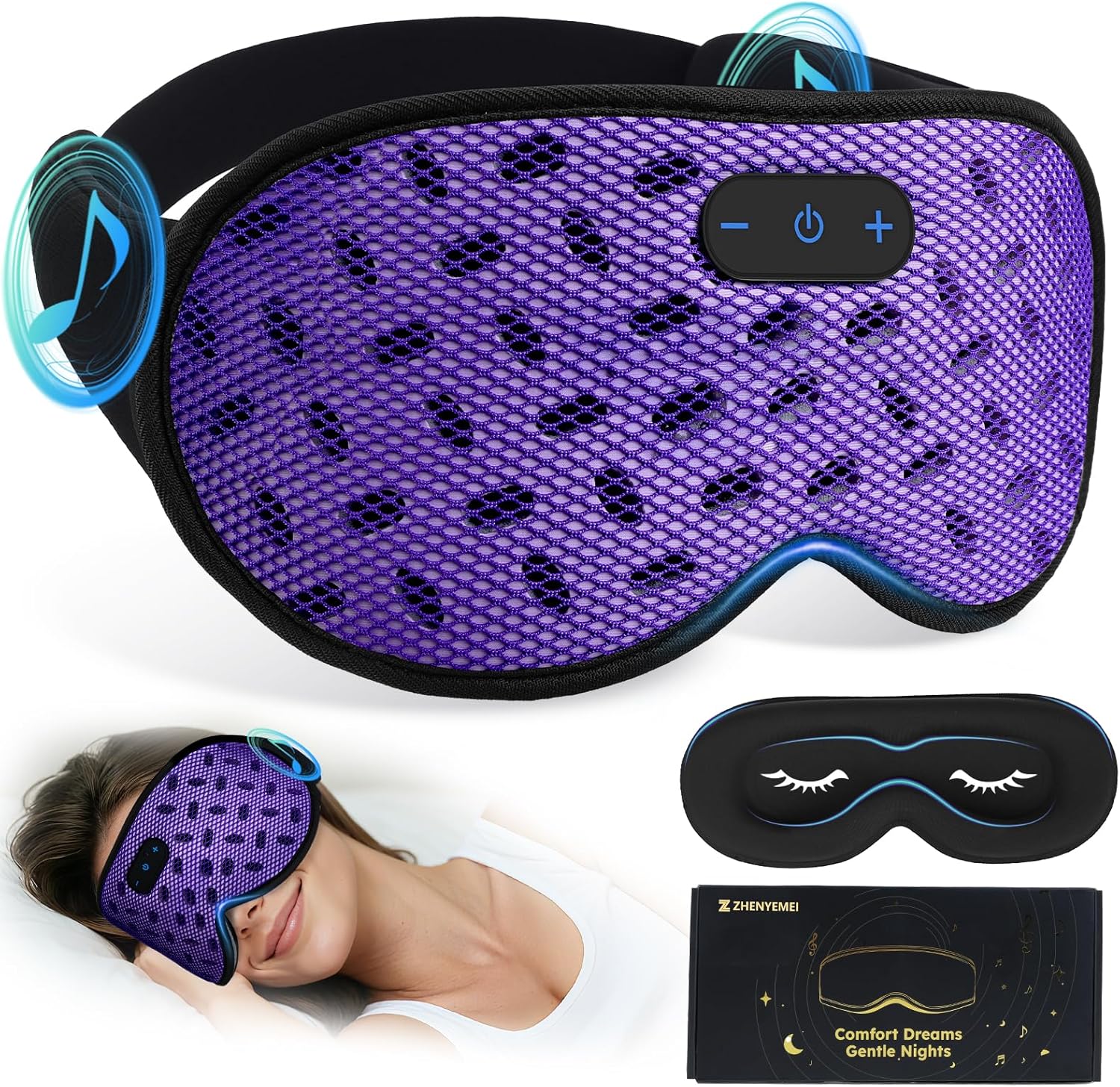 Sleep Eye Mask Bluetooth Headphones - 3D Contoured Zero Pressure Sleeping Masks 100% Blackout Eye Cover Breathable Sleeping Mask for Side Sleepers Wireless Earphone Ear Muff Headband Women Men Gift